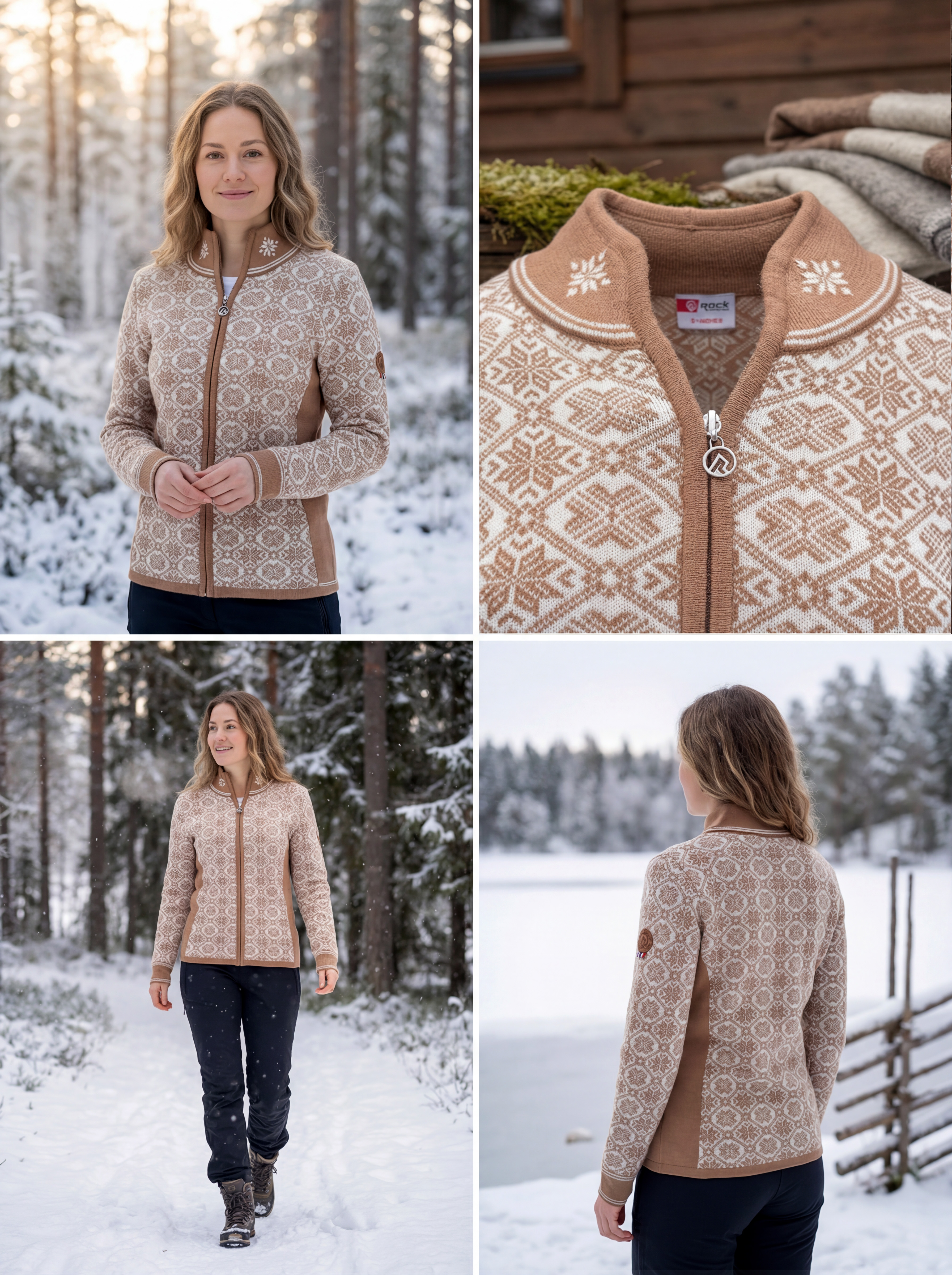 Dámský merino svetr na zip s norským vzorem – RoseCamel 05